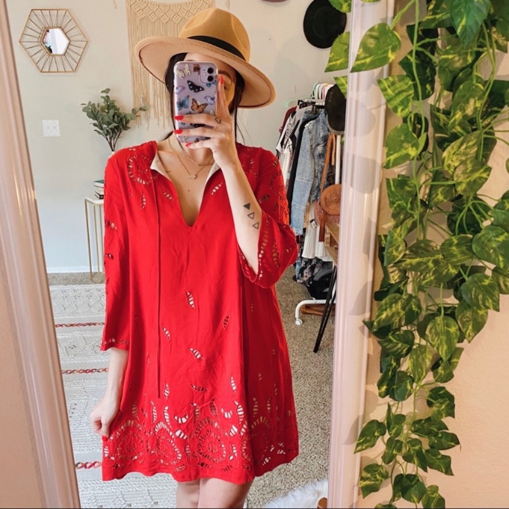 Alice + Olivia Red Eyelet Dress